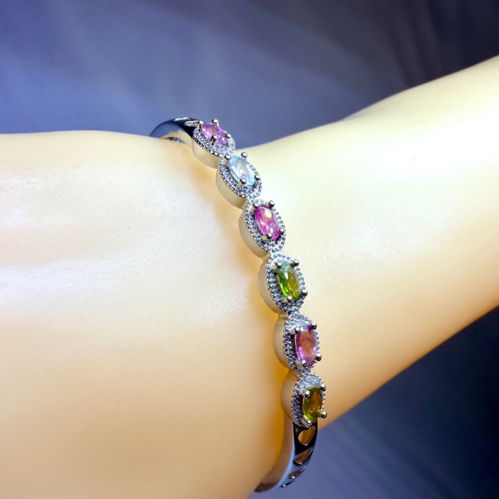 ღ꙼̈貝蒂の城堡ღ꙼̈ 彩碧璽 旺夫寶石 鈦鋼 手鐲-細節圖8