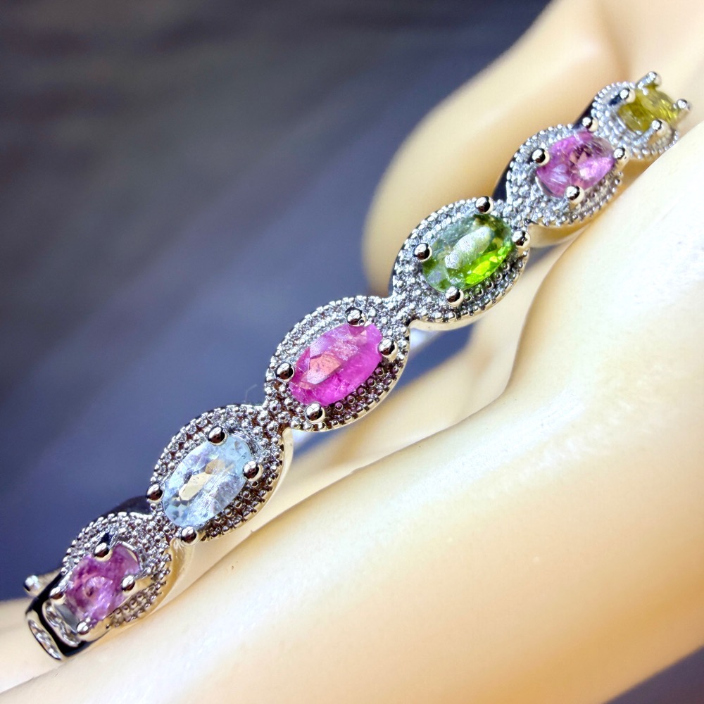 ღ꙼̈貝蒂の城堡ღ꙼̈ 彩碧璽 旺夫寶石 鈦鋼 手鐲-細節圖9