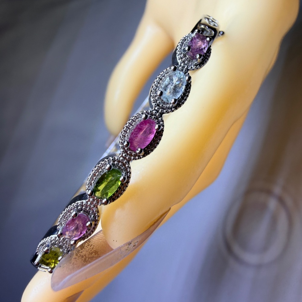 ღ꙼̈貝蒂の城堡ღ꙼̈ 彩碧璽 旺夫寶石 鈦鋼 手鐲-細節圖10