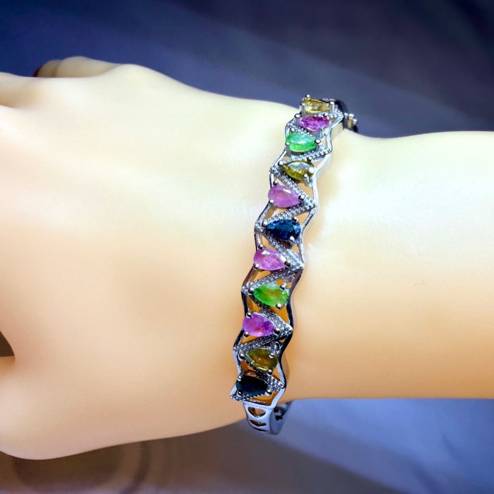 ღ꙼̈貝蒂の城堡ღ꙼̈ 彩碧璽 精工微鑲 鈦鋼材質 手鐲-細節圖2