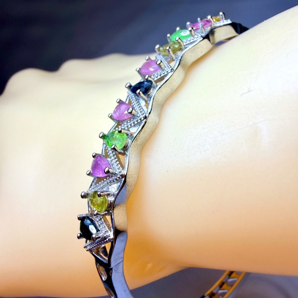 ღ꙼̈貝蒂の城堡ღ꙼̈ 彩碧璽 精工微鑲 鈦鋼材質 手鐲-細節圖11