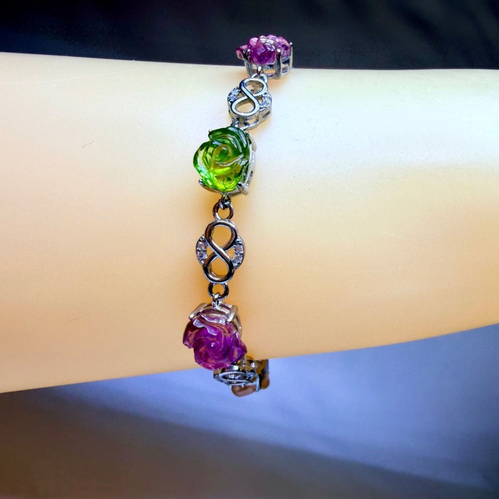 ღ꙼̈貝蒂の城堡ღ꙼̈ 淨透體 彩碧璽 玫瑰 S925純銀 手鏈-細節圖3