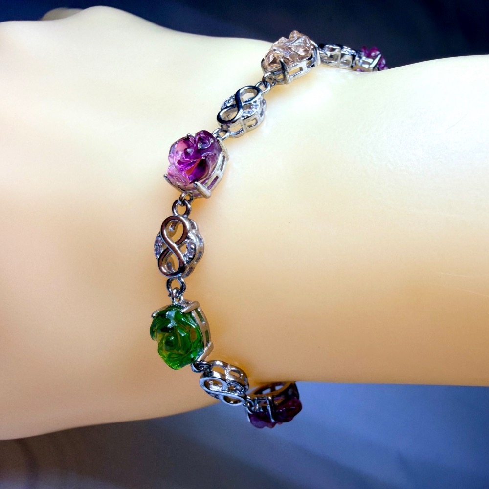 ღ꙼̈貝蒂の城堡ღ꙼̈ 淨透體 彩碧璽 玫瑰 S925純銀 手鏈-細節圖4