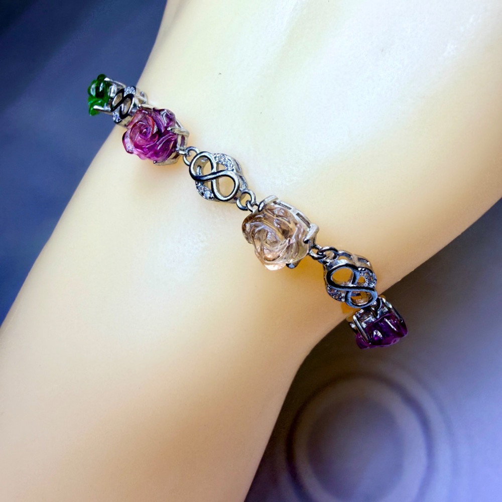 ღ꙼̈貝蒂の城堡ღ꙼̈ 淨透體 彩碧璽 玫瑰 S925純銀 手鏈-細節圖5