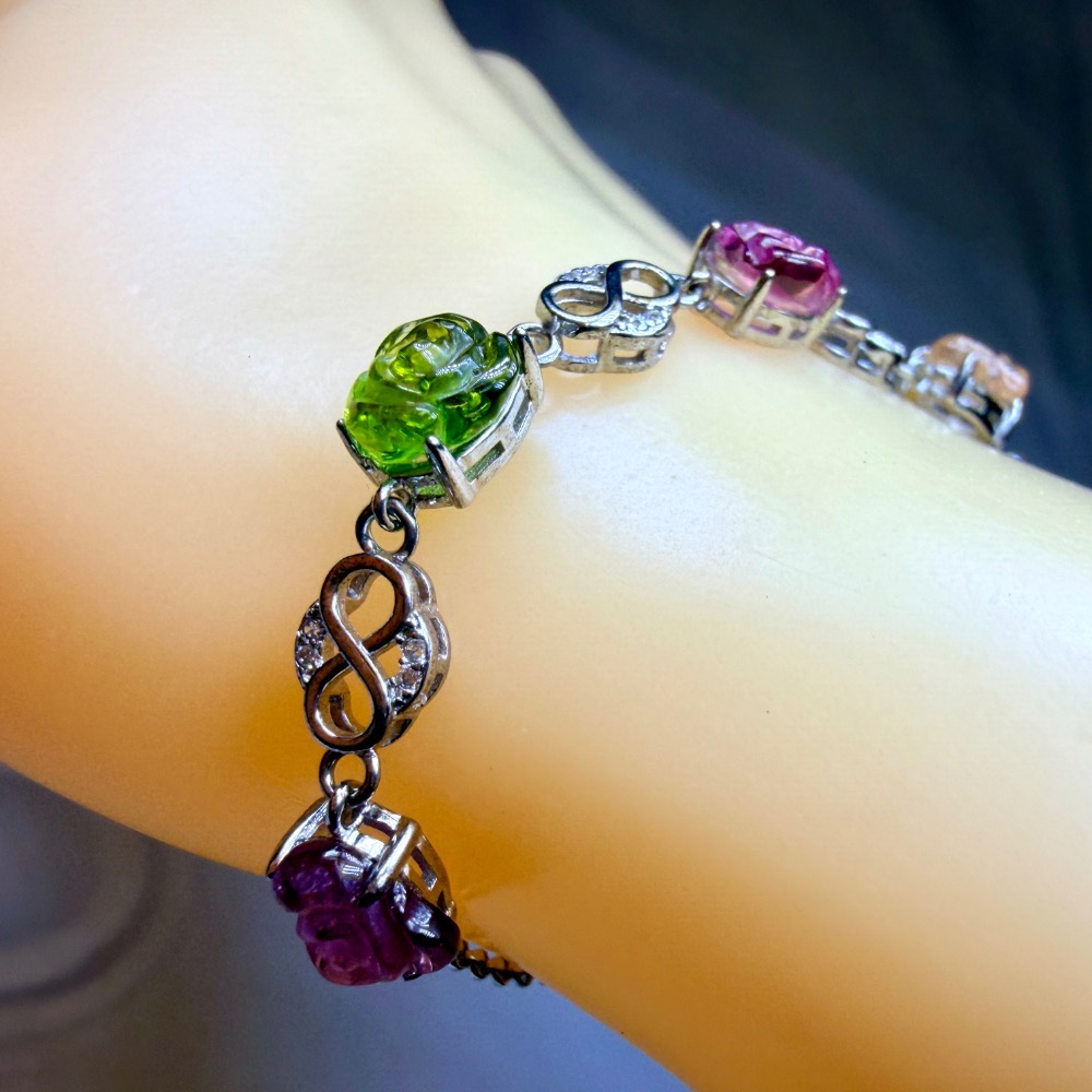 ღ꙼̈貝蒂の城堡ღ꙼̈ 淨透體 彩碧璽 玫瑰 S925純銀 手鏈-細節圖6