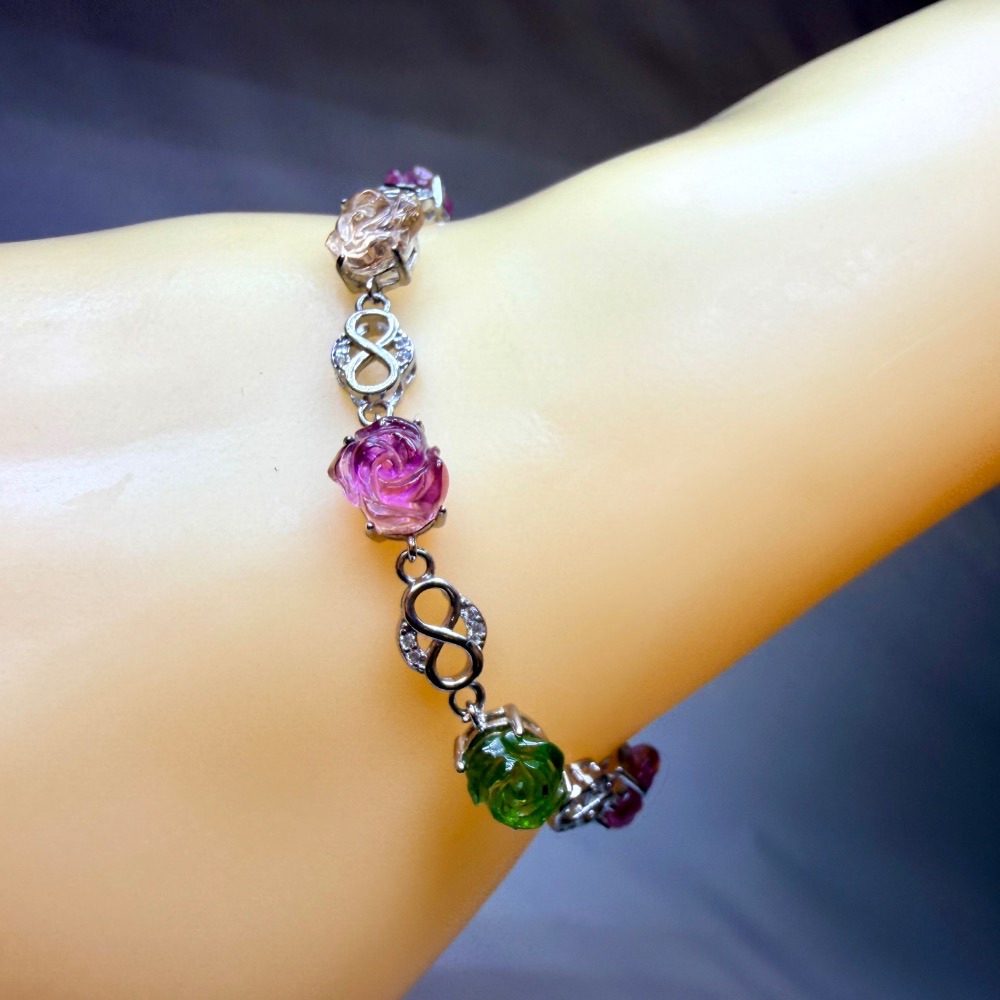 ღ꙼̈貝蒂の城堡ღ꙼̈ 淨透體 彩碧璽 玫瑰 S925純銀 手鏈-細節圖7