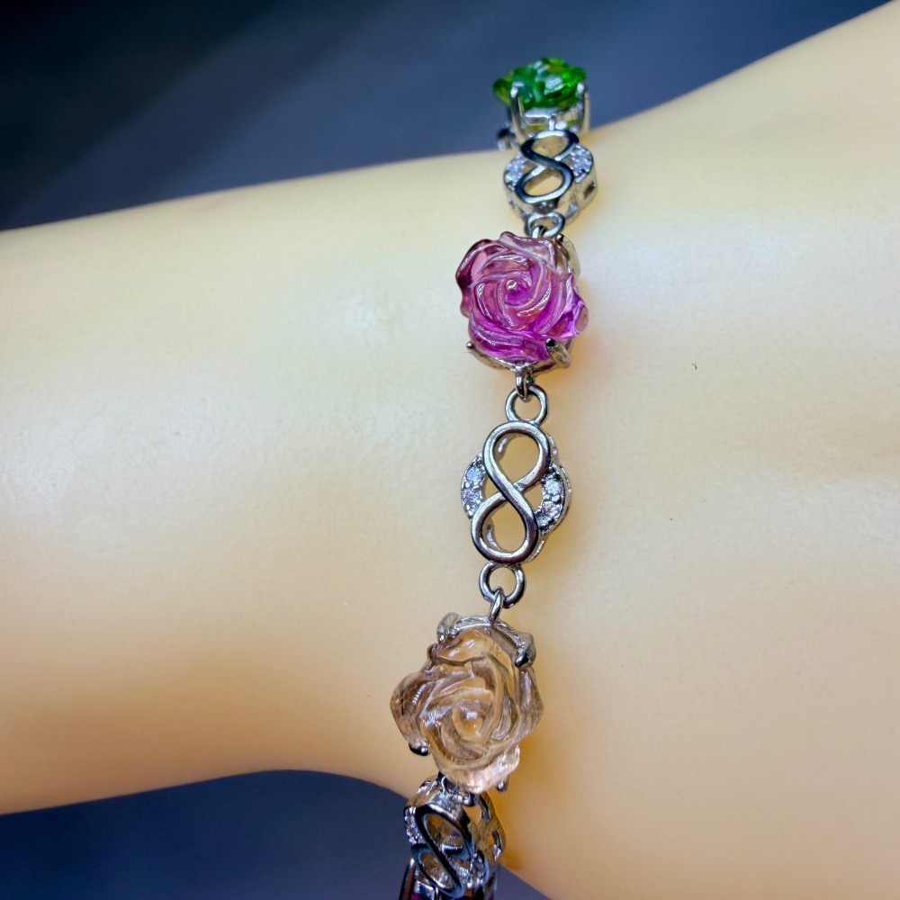 ღ꙼̈貝蒂の城堡ღ꙼̈ 淨透體 彩碧璽 玫瑰 S925純銀 手鏈-細節圖8