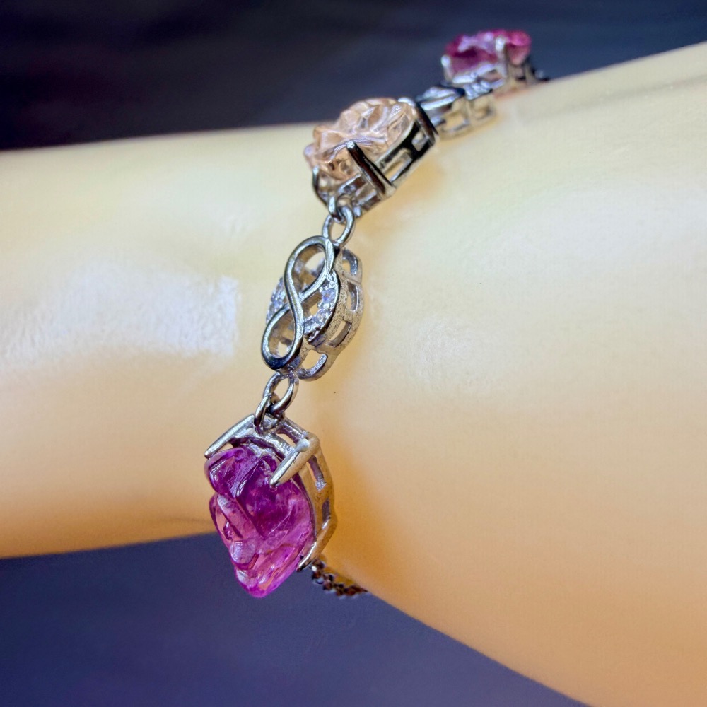 ღ꙼̈貝蒂の城堡ღ꙼̈ 淨透體 彩碧璽 玫瑰 S925純銀 手鏈-細節圖9