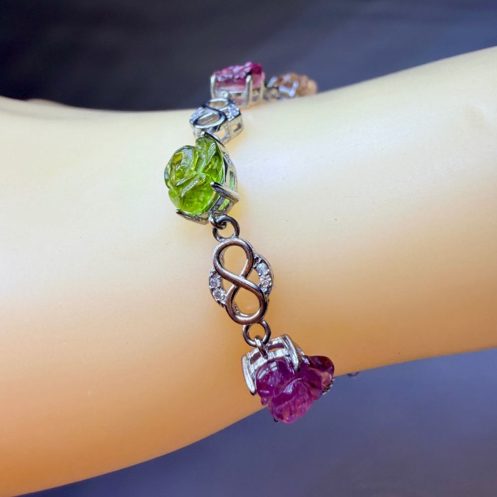 ღ꙼̈貝蒂の城堡ღ꙼̈ 淨透體 彩碧璽 玫瑰 S925純銀 手鏈-細節圖10
