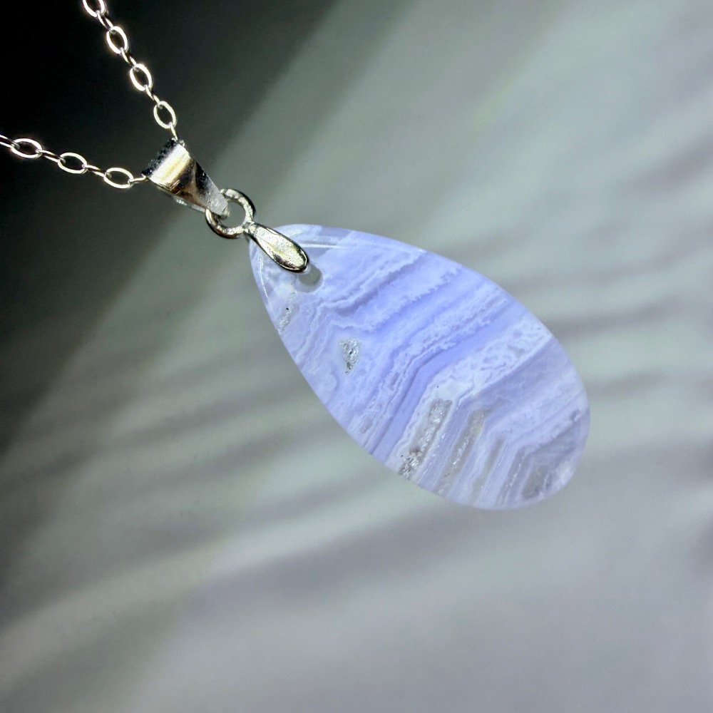 ღ꙼̈貝蒂の城堡ღ꙼̈ 藍紋瑪瑙 水滴 S925純銀 項鏈 套鏈-細節圖2