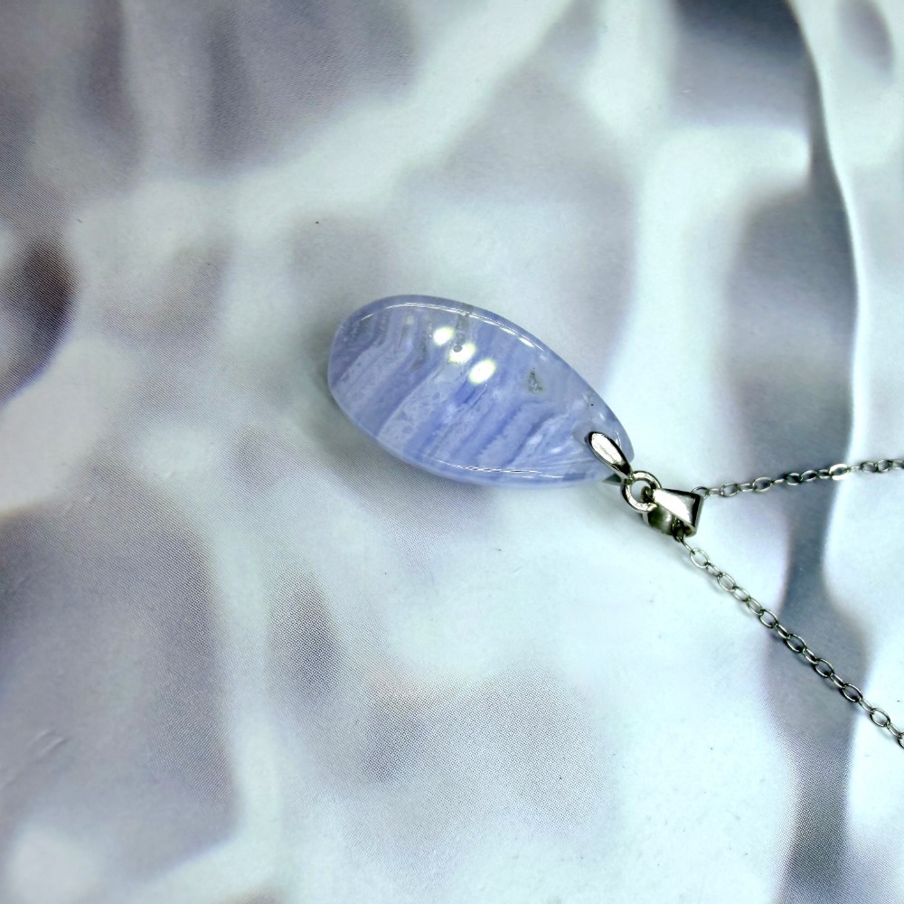 ღ꙼̈貝蒂の城堡ღ꙼̈ 藍紋瑪瑙 水滴 S925純銀 項鏈 套鏈-細節圖3