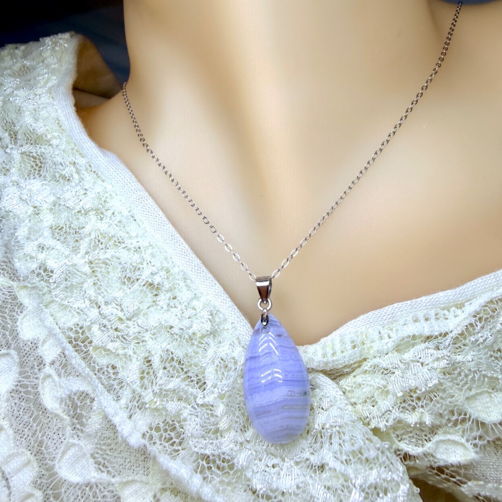 ღ꙼̈貝蒂の城堡ღ꙼̈ 藍紋瑪瑙 水滴 S925純銀 項鏈 套鏈-細節圖4