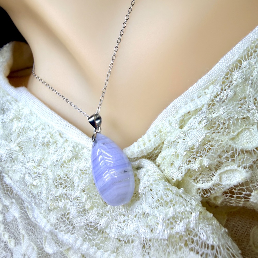 ღ꙼̈貝蒂の城堡ღ꙼̈ 藍紋瑪瑙 水滴 S925純銀 項鏈 套鏈-細節圖5