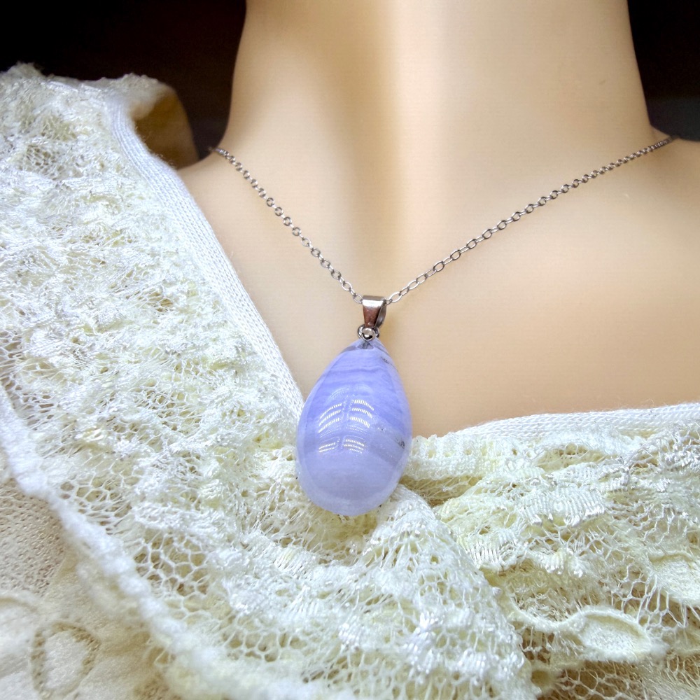 ღ꙼̈貝蒂の城堡ღ꙼̈ 藍紋瑪瑙 水滴 S925純銀 項鏈 套鏈-細節圖6