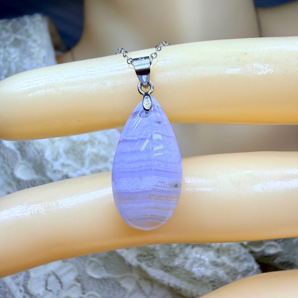 ღ꙼̈貝蒂の城堡ღ꙼̈ 藍紋瑪瑙 水滴 S925純銀 項鏈 套鏈-細節圖7