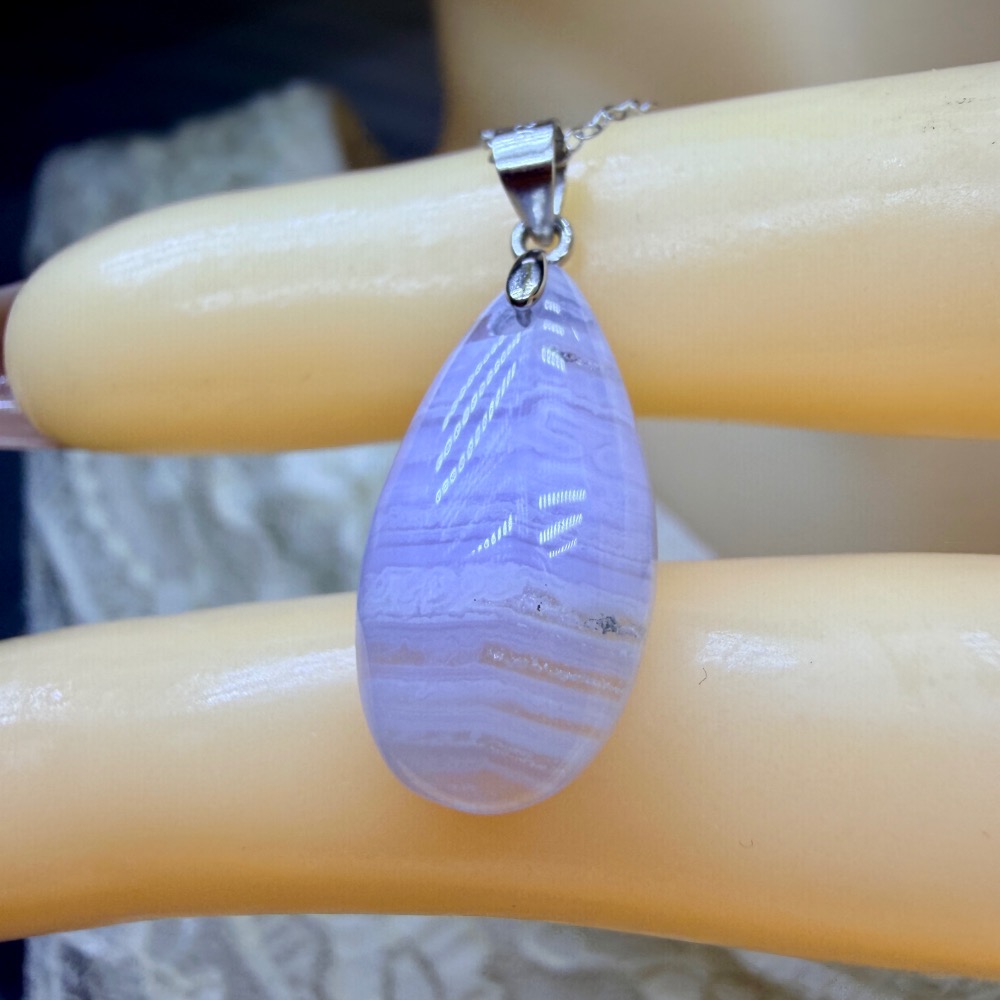 ღ꙼̈貝蒂の城堡ღ꙼̈ 藍紋瑪瑙 水滴 S925純銀 項鏈 套鏈-細節圖8