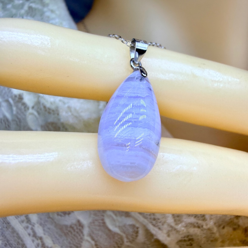 ღ꙼̈貝蒂の城堡ღ꙼̈ 藍紋瑪瑙 水滴 S925純銀 項鏈 套鏈-細節圖9