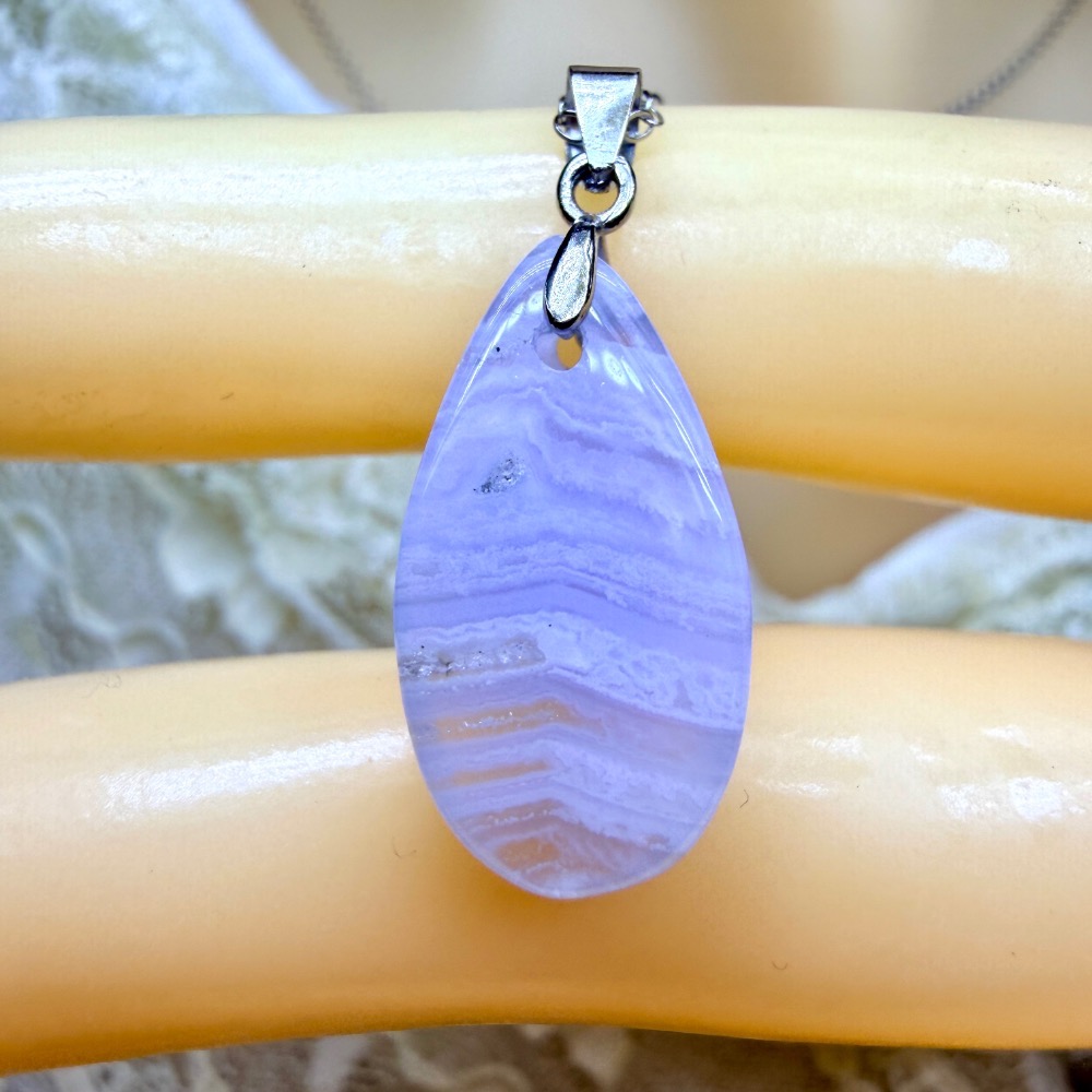 ღ꙼̈貝蒂の城堡ღ꙼̈ 藍紋瑪瑙 水滴 S925純銀 項鏈 套鏈-細節圖10