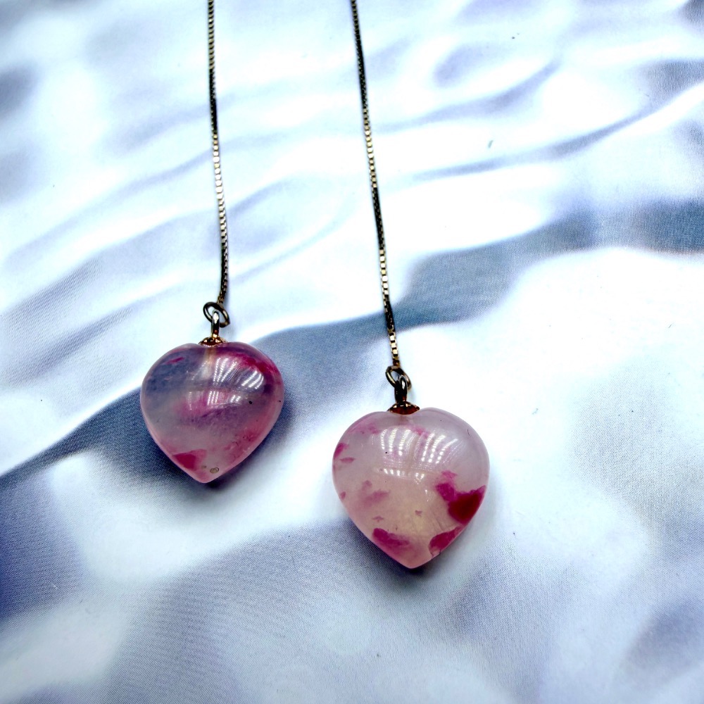 ღ꙼̈貝蒂の城堡ღ꙼̈ 薔薇輝 玉化 櫻花雨 愛心 耳線 S925純銀-細節圖5