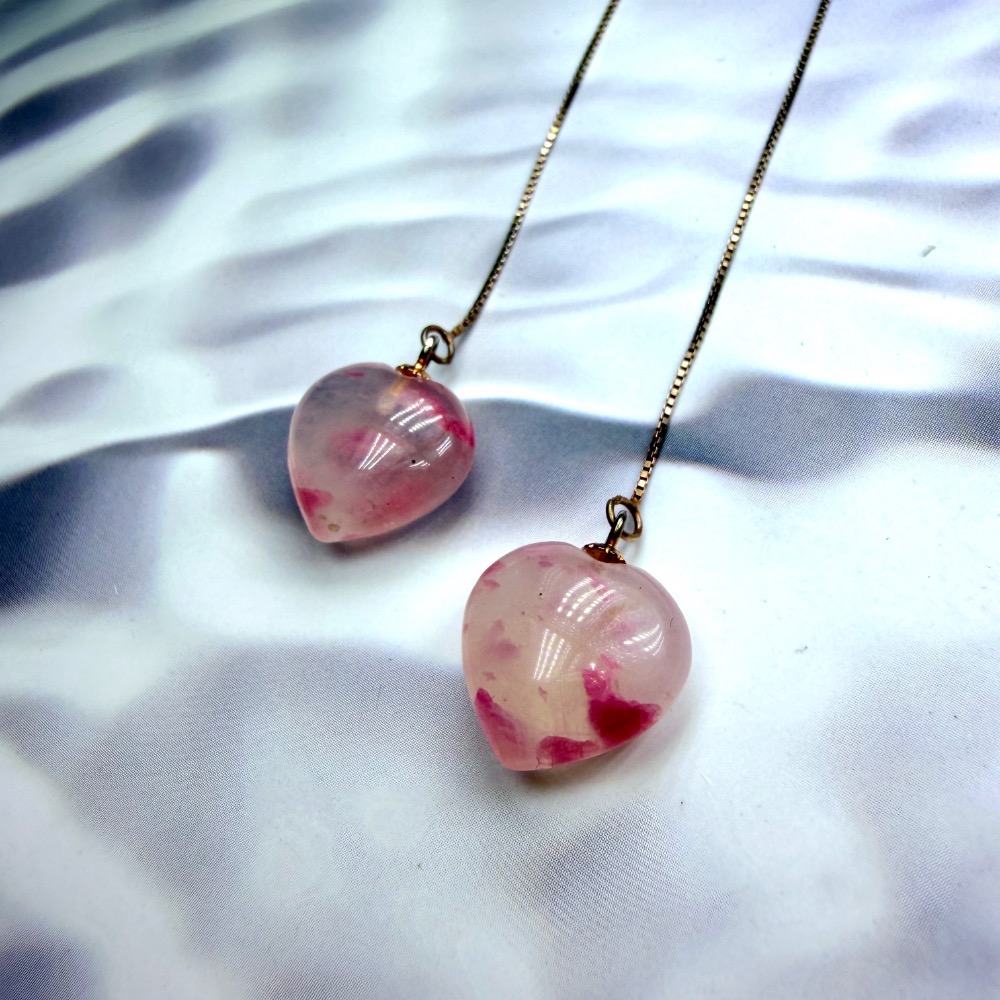 ღ꙼̈貝蒂の城堡ღ꙼̈ 薔薇輝 玉化 櫻花雨 愛心 耳線 S925純銀-細節圖6