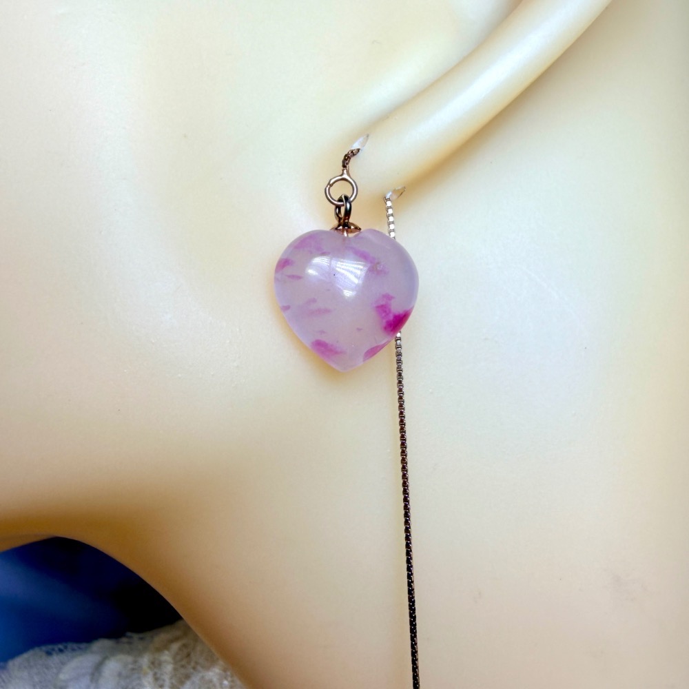 ღ꙼̈貝蒂の城堡ღ꙼̈ 薔薇輝 玉化 櫻花雨 愛心 耳線 S925純銀-細節圖9