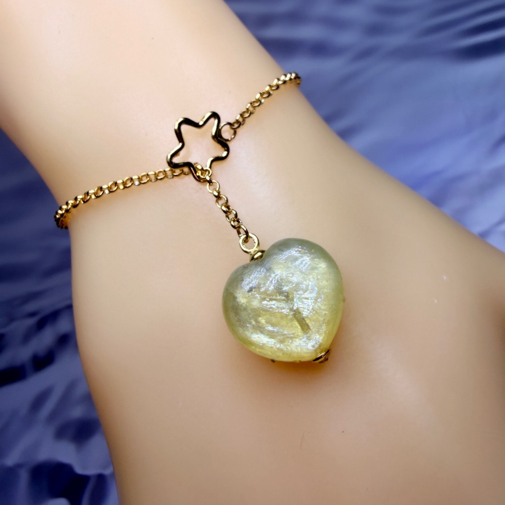 ღ꙼̈貝蒂の城堡ღ꙼̈ 黃金鋰雲母 愛心 手鏈 S925純銀-細節圖3