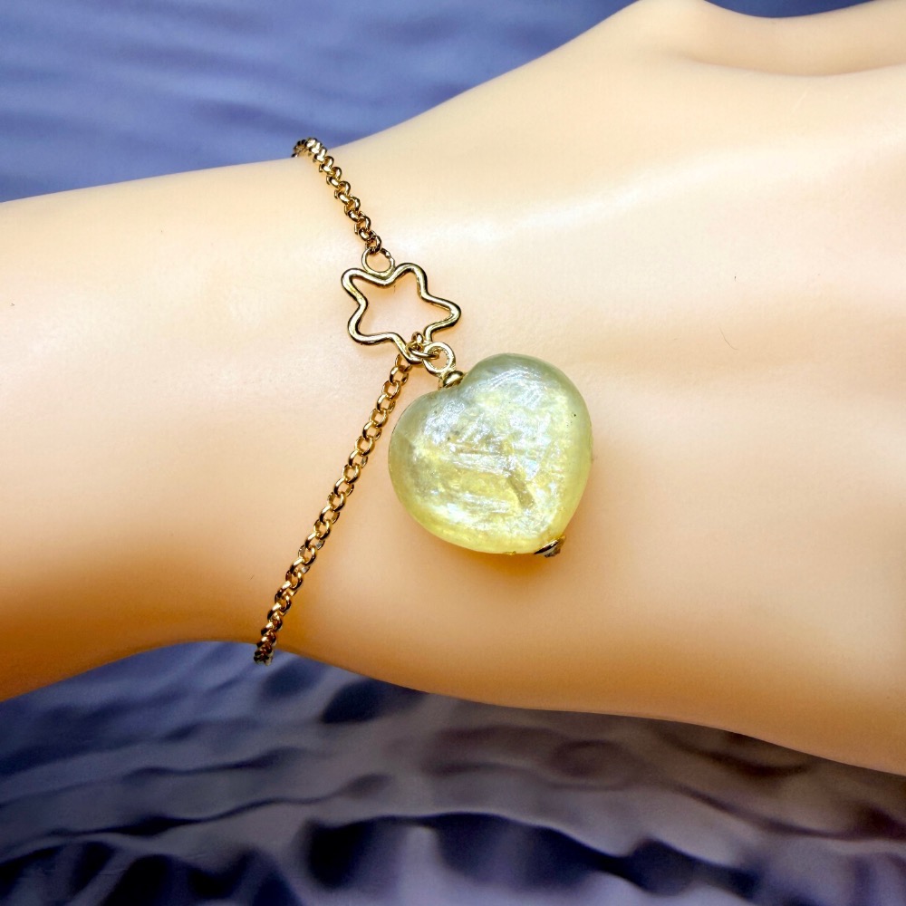 ღ꙼̈貝蒂の城堡ღ꙼̈ 黃金鋰雲母 愛心 手鏈 S925純銀-細節圖4