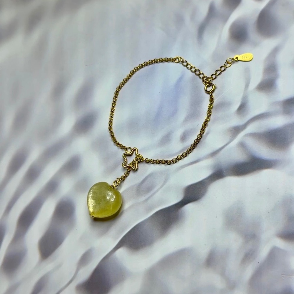 ღ꙼̈貝蒂の城堡ღ꙼̈ 黃金鋰雲母 愛心 手鏈 S925純銀-細節圖8