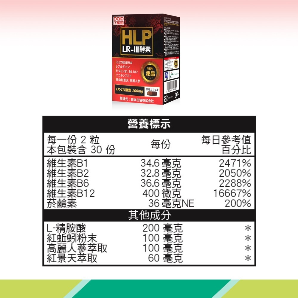 大墩藥局》DAIO大王 HLP紅蚯蚓酵素膠囊 60粒/盒 ☆多件優惠☆-細節圖3