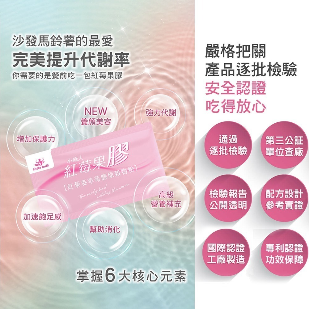 大墩藥局》☆4盒組☆贈搖搖杯☆Little hulk 小綠人 紅莓果膠 粉包 30包/盒 輕鬆解決美肌問題☆正品公司貨-細節圖4