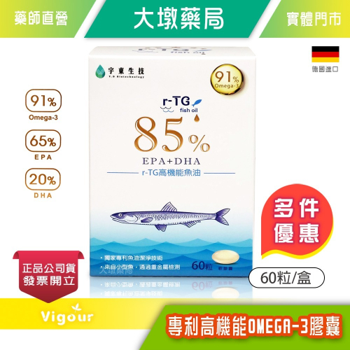 大墩藥局》東宇生技 專利高機能OMEGA-3膠囊 60/盒 德國進口 r-TG高機能魚油 台灣公司貨