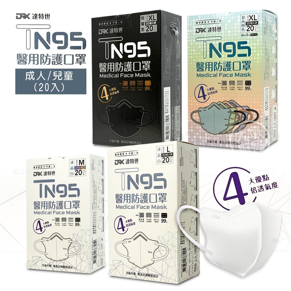 DRX達特世 TN95醫用3D口罩 成人/兒童 20入(顏色/尺寸任選) 3D立體美型 親膚 舒適 台灣製造》大墩藥局-細節圖2
