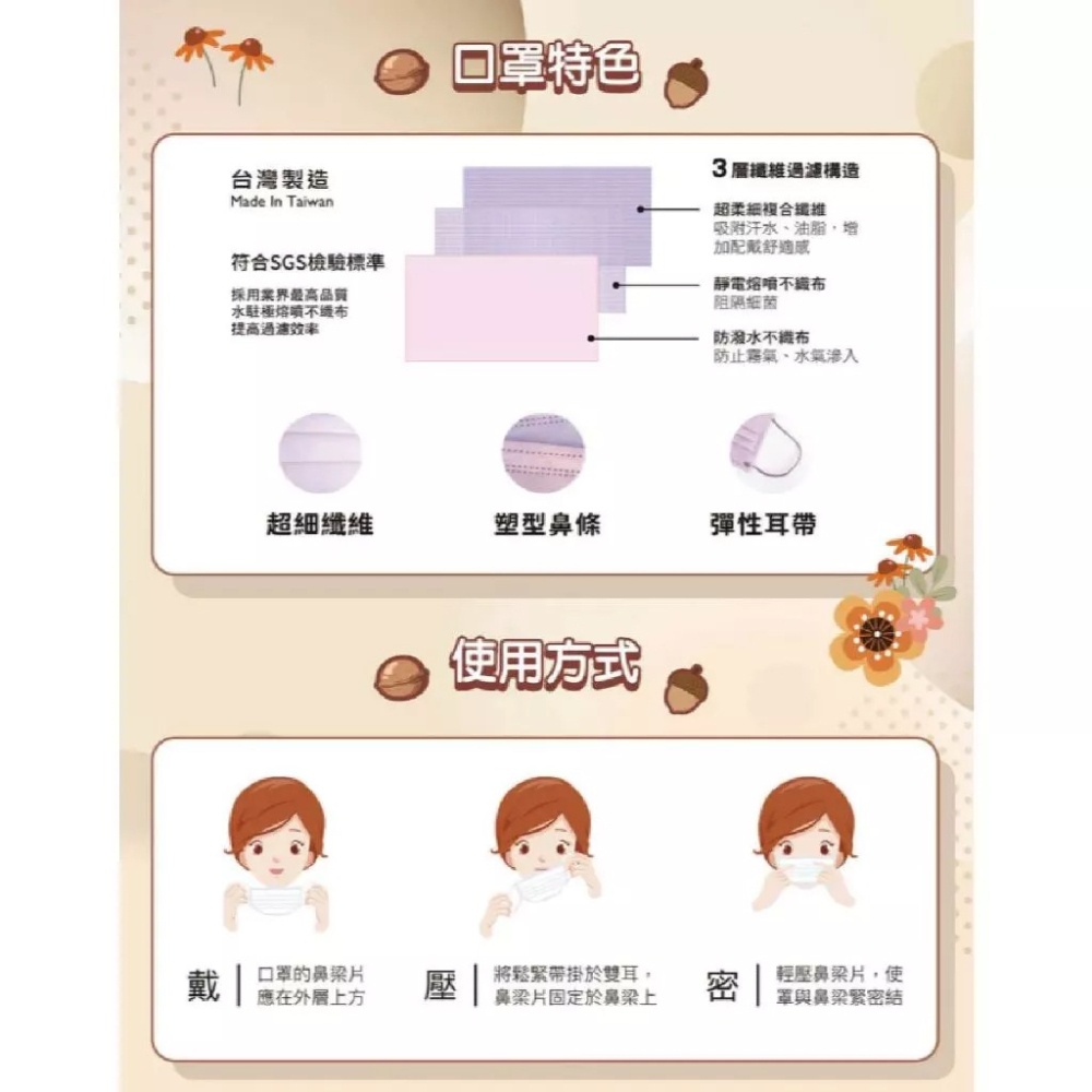 幸福物語 奇奇蒂蒂&小熊維尼滾滾 5色系列 50片/盒 成人平面醫療口罩 醫用口罩 質感壓紋 台灣公司貨 》大墩藥局-細節圖5