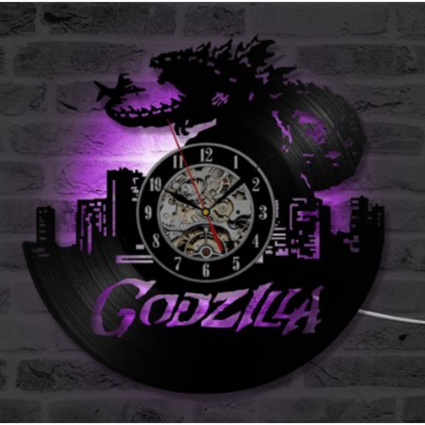 🦖哥吉拉掛鐘🦖 多款LED發光 Godzilla Wall Clock 黑膠造型壁掛時鐘 30cm 時鐘 掛鐘-細節圖2