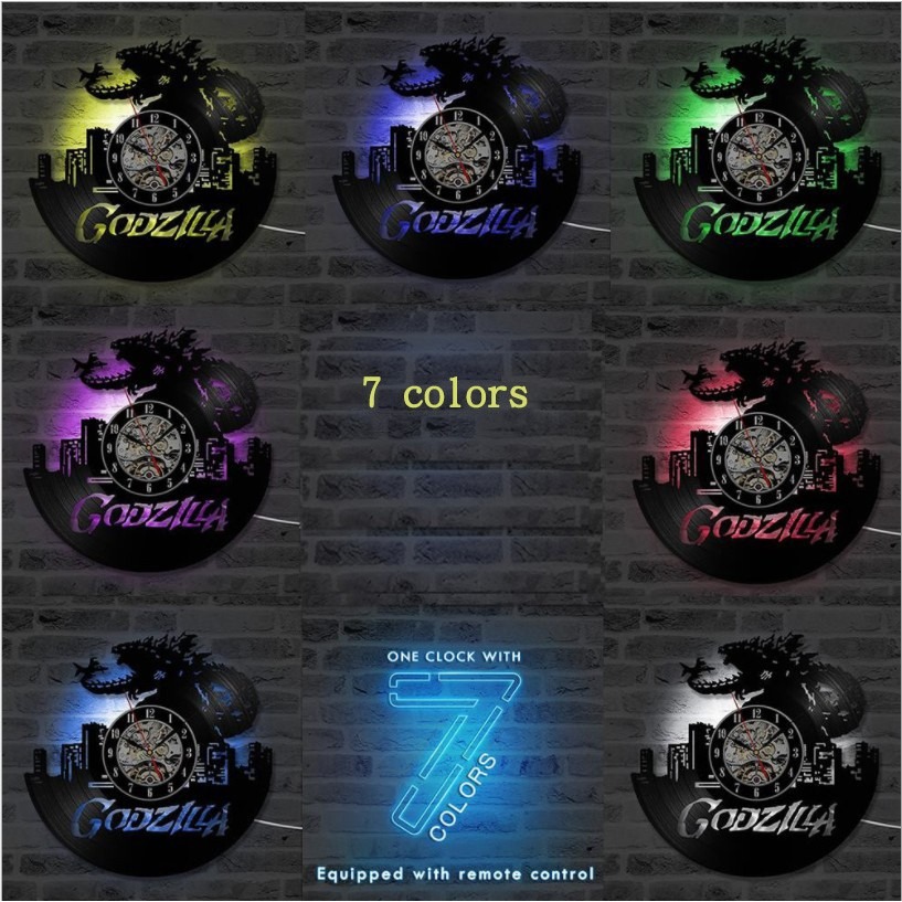 🦖哥吉拉掛鐘🦖 多款LED發光 Godzilla Wall Clock 黑膠造型壁掛時鐘 30cm 時鐘 掛鐘-細節圖4