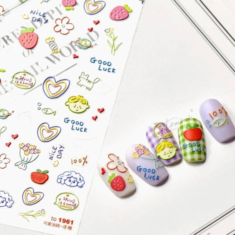 現貨｜ 手繪風 卡通浮雕 貼紙 半立體 帶背膠 日系 塗鴉 小熊 愛心 數字 生日圖案 蛋糕 小動物 美甲貼-細節圖3