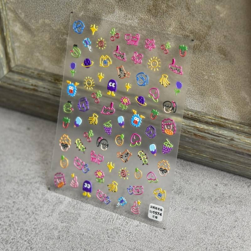 現貨｜ 手繪風 卡通浮雕 貼紙 半立體 帶背膠 日系 塗鴉 小熊 愛心 數字 生日圖案 蛋糕 小動物 美甲貼-細節圖5