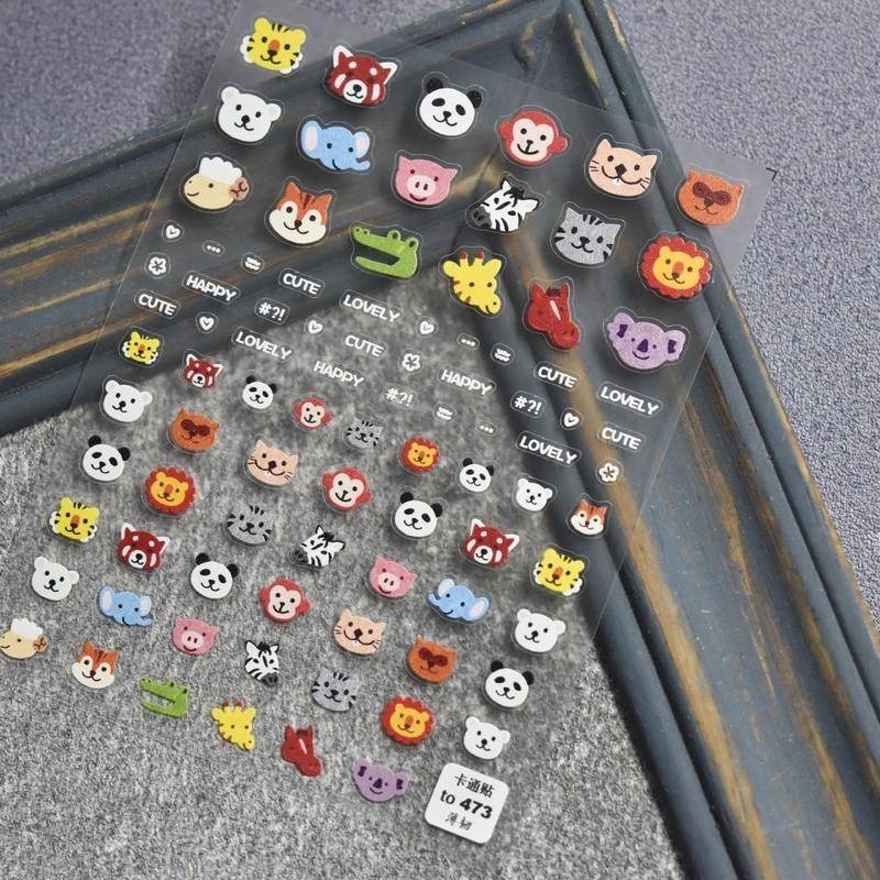 現貨｜ 手繪風 卡通浮雕 貼紙 半立體 帶背膠 日系 塗鴉 小熊 愛心 數字 生日圖案 蛋糕 小動物 美甲貼-細節圖8