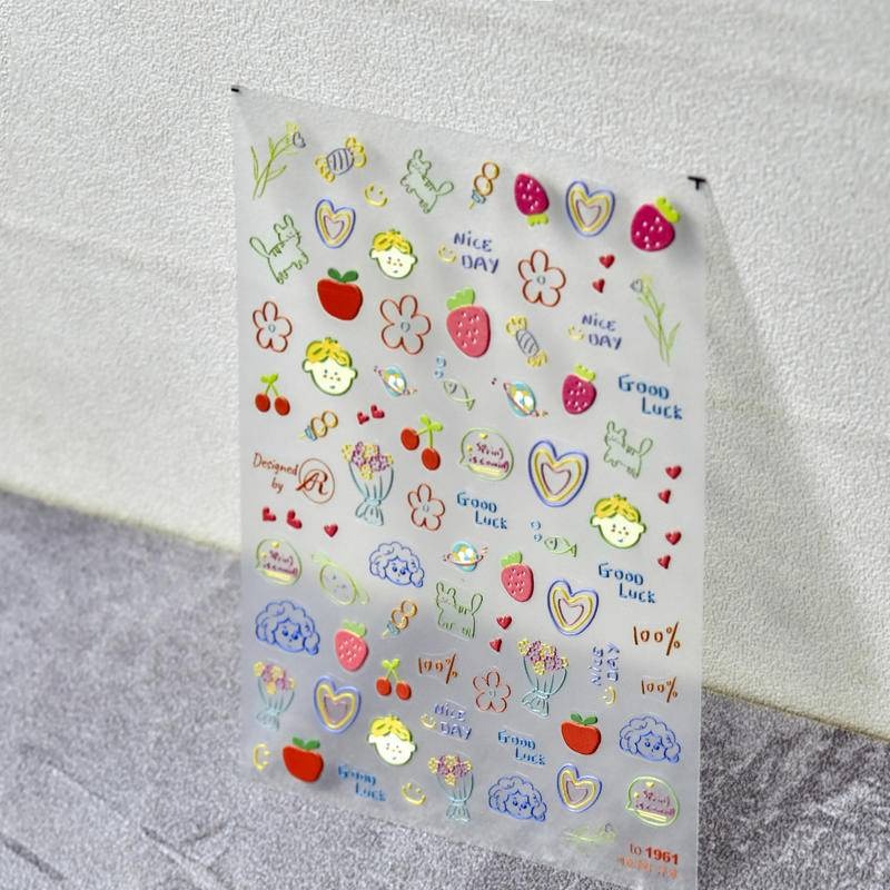 現貨｜ 手繪風 卡通浮雕 貼紙 半立體 帶背膠 日系 塗鴉 小熊 愛心 數字 生日圖案 蛋糕 小動物 美甲貼-細節圖6