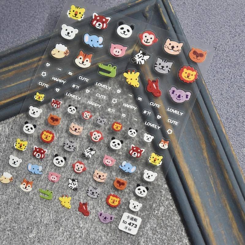 現貨｜ 手繪風 卡通浮雕 貼紙 半立體 帶背膠 日系 塗鴉 小熊 愛心 數字 生日圖案 蛋糕 小動物 美甲貼-細節圖8