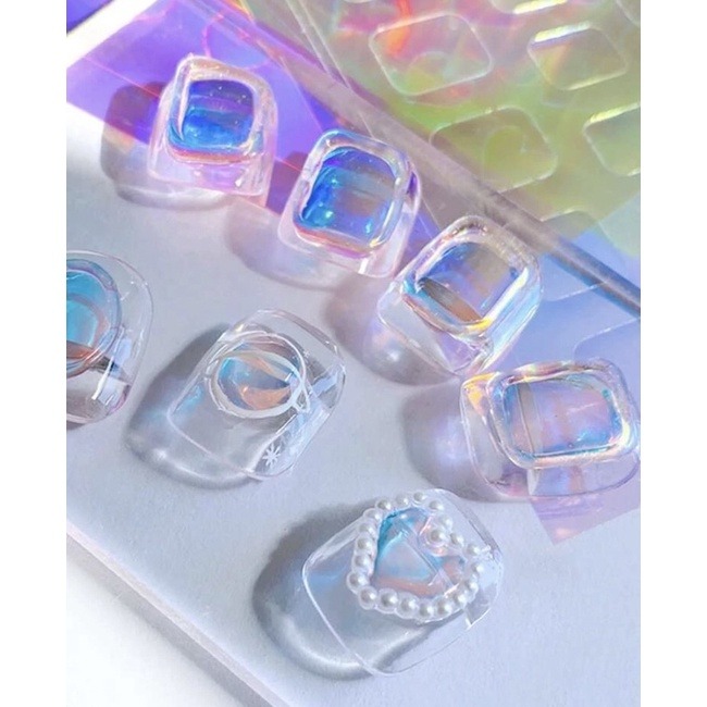 現貨供應｜美甲 裁切高透冰塊玻璃紙 冰塊 貼紙 極光冰塊玻璃紙 糖果紙 冰塊指甲 美甲素材貼紙 糖果冰塊美甲 幻彩-細節圖8