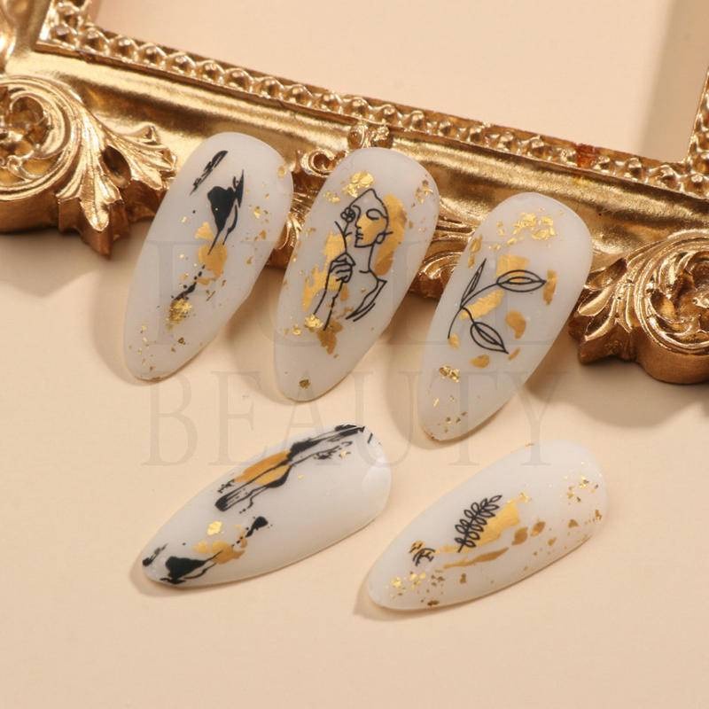 現貨｜新款✨ 美甲貼紙 燙金 抽象人臉 幾何 簡約線條畫 貼 玫瑰金 植物 抽象線條 帶背膠 指甲貼 美甲貼 抽象畫-細節圖3