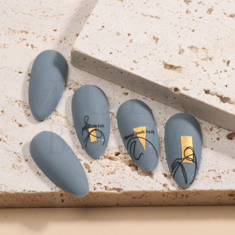 現貨｜新款✨ 美甲貼紙 燙金 抽象人臉 幾何 簡約線條畫 貼 玫瑰金 植物 抽象線條 帶背膠 指甲貼 美甲貼 抽象畫-細節圖4