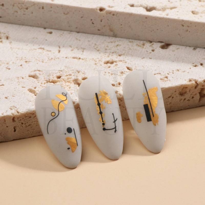 現貨｜新款✨ 美甲貼紙 燙金 抽象人臉 幾何 簡約線條畫 貼 玫瑰金 植物 抽象線條 帶背膠 指甲貼 美甲貼 抽象畫-細節圖7