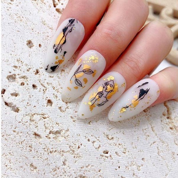 現貨｜新款✨ 美甲貼紙 燙金 抽象人臉 幾何 簡約線條畫 貼 玫瑰金 植物 抽象線條 帶背膠 指甲貼 美甲貼 抽象畫-細節圖9