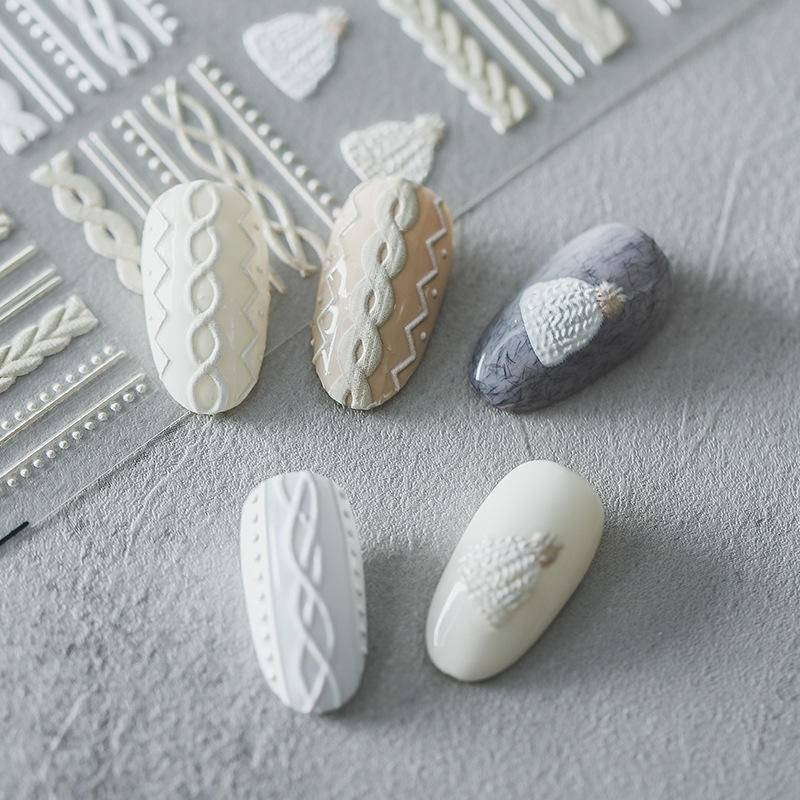 現貨｜TENSOR 冬季 立體 浮雕 毛衣紋 美甲 貼紙 雪花 冬天 毛衣 聖誕節 帶背膠 毛衣美甲 立體紙貼-細節圖5