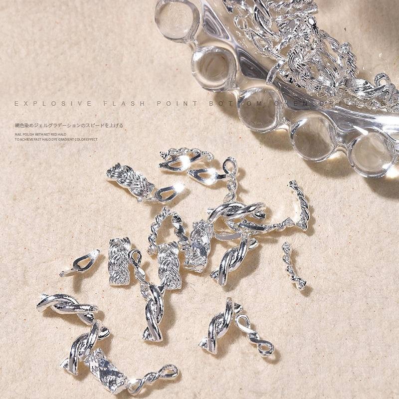 現貨｜ 美甲 立體麻花飾品 裝飾 鉚釘  編織造型 金屬 蝴蝶結 指甲小飾品 素材 麻花結鑽飾 金色 銀色 美甲飾品-細節圖3