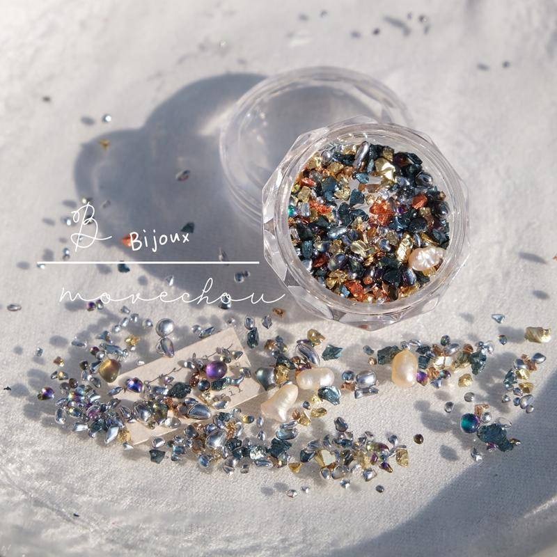 現貨｜ 日韓 美甲 質感復古寶石飾品 綜合混搭色系 碎石 珍珠 人魚珠 玻璃珠 光透素材 小珠珠 不規則珍珠-細節圖3