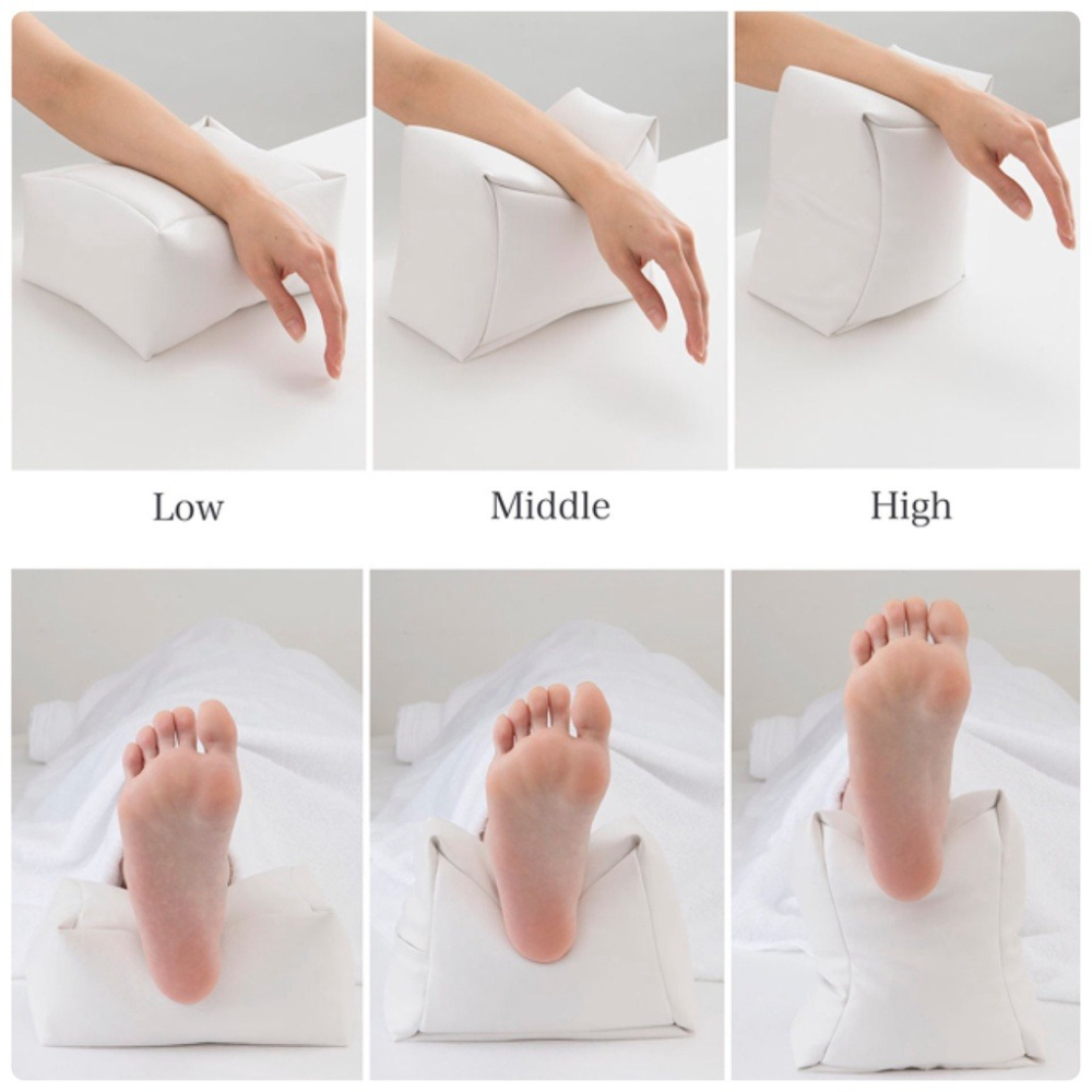 現貨｜ 日系 手足兩用大方枕 手枕 足枕 三種高度應用 皮質柔軟 好清潔 腳枕 足部保養 手足枕 素色 美甲工具-細節圖3