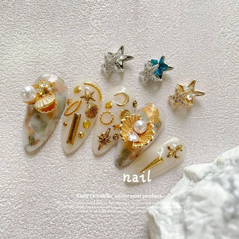 現貨｜ 日系 美人魚鋯石飾品 質感 貝殼珍珠 鑽飾 指甲 DIY 美甲 鑲嵌飾品 素材 海星 美人魚 立體大鑽飾-細節圖4
